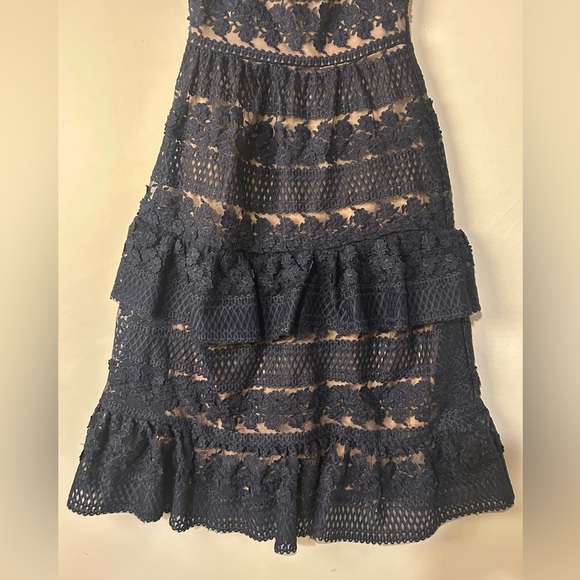 Lulus Women Size X Small Ethereal Navy Blue and Cream Lace Midi Dress Lined - Picture 7 of 14
